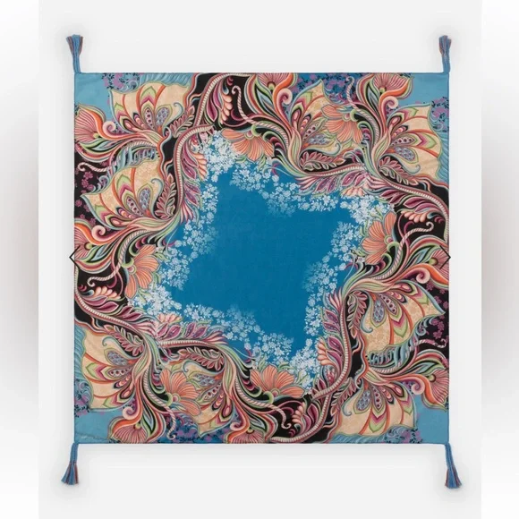 Johnny Was Blue Silk Scarf (in box) - Picture 2 of 6